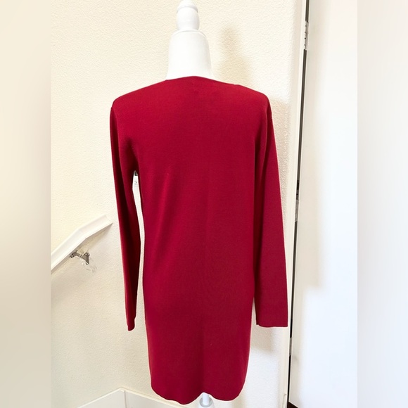 VTG 90s Eddie Bauer Womens M red Fine Italian Merino Wool Long Cardigan Sweater - Picture 3 of 11